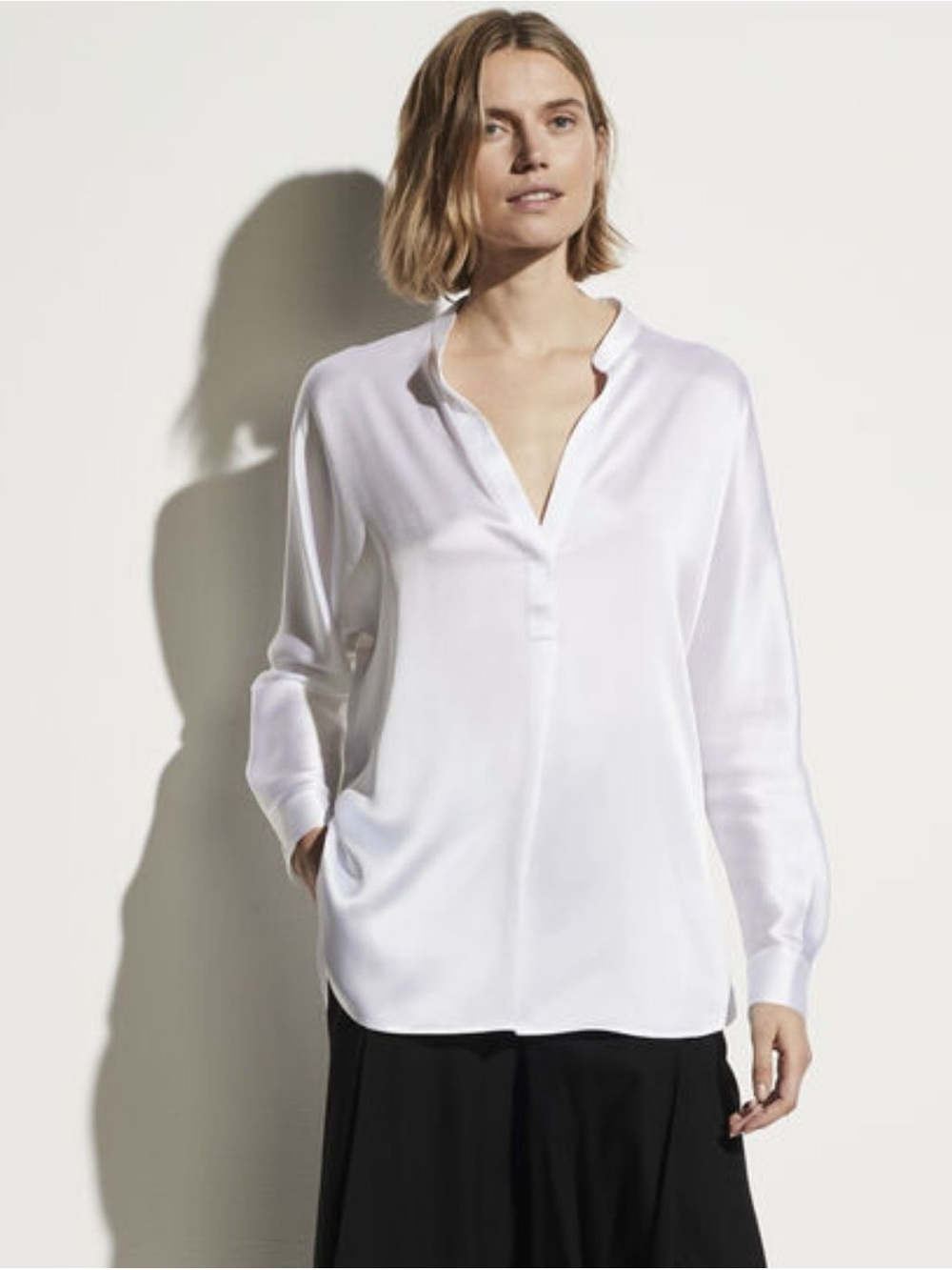 NWT Vince Silk Collar Blouse - Optic White